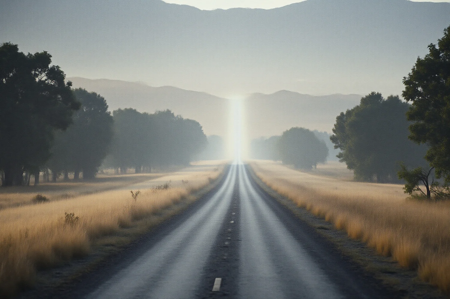 Camino de campo perdiéndose en la niebla de la mañana